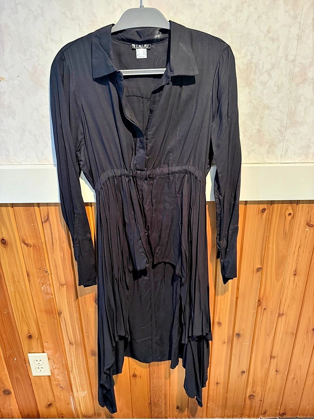 Venus Black Midi Shirt Dress high-low Size M/L Like New